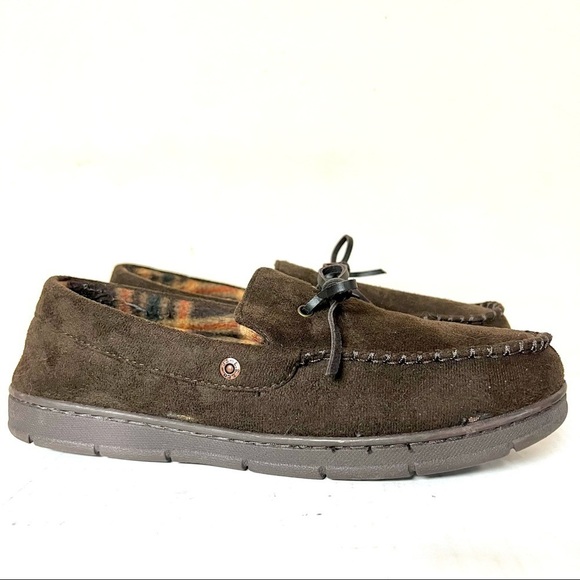 LEVI’S Men's Suede Chocolate brown Moccasin Slippers fleece size 7-8 - Picture 2 of 9
